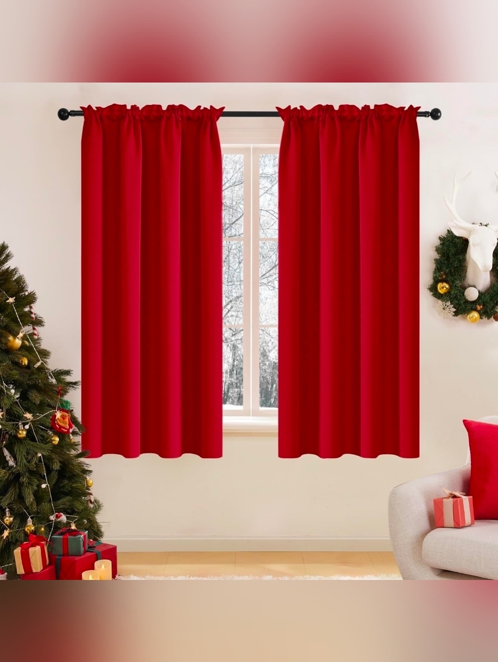 Deconovo Solid Red Blackout Window Drapes Rod Pocket Curtains Christmas Holiday